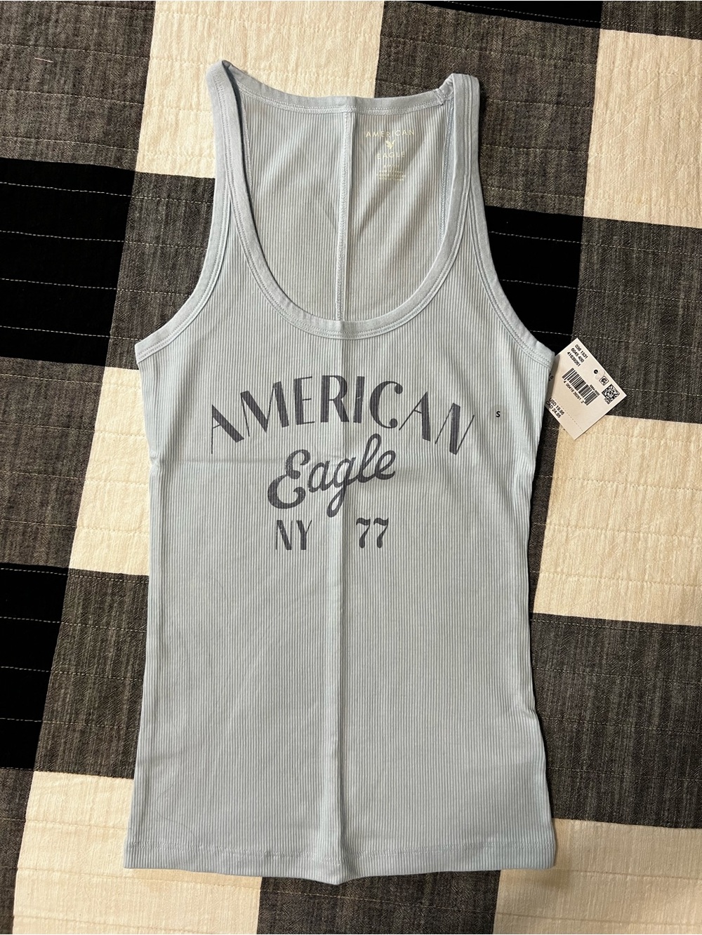 American Eagle Outfitters Pale Blue Ribbed Tank with Logo